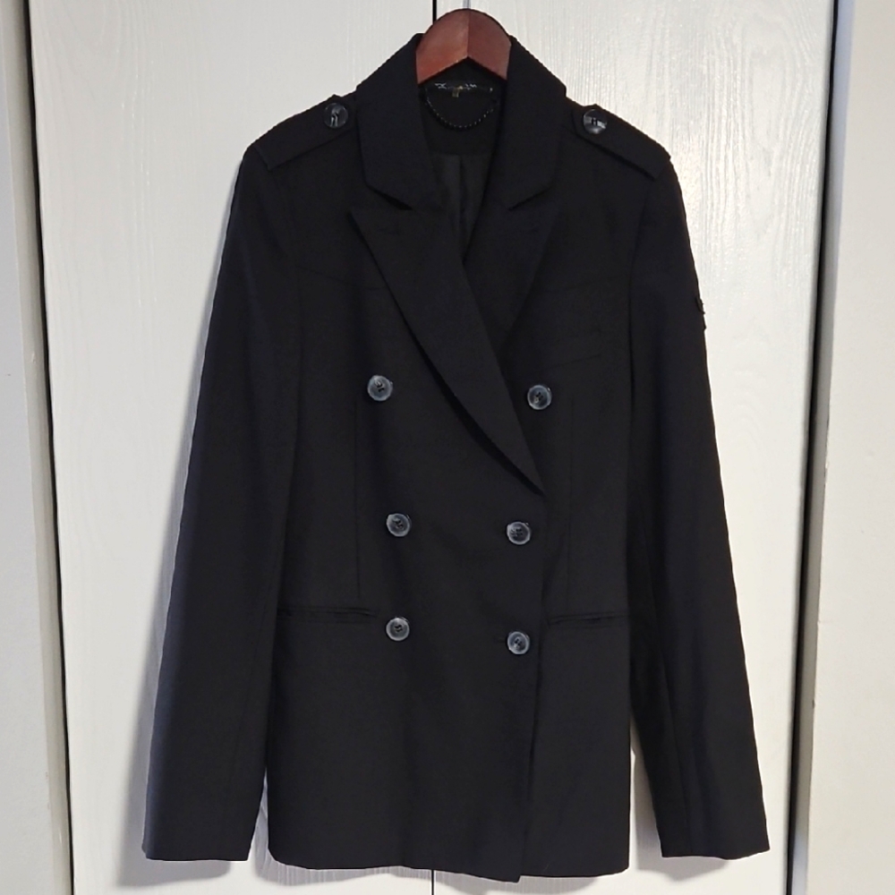 William Rast Blazer Womens Military Double Breasted Lightweight Jacket Black med